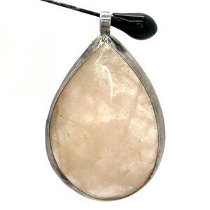 Rose Quartz Teardrop Pendant In Unmarked Sterling Silver Bezel Setting